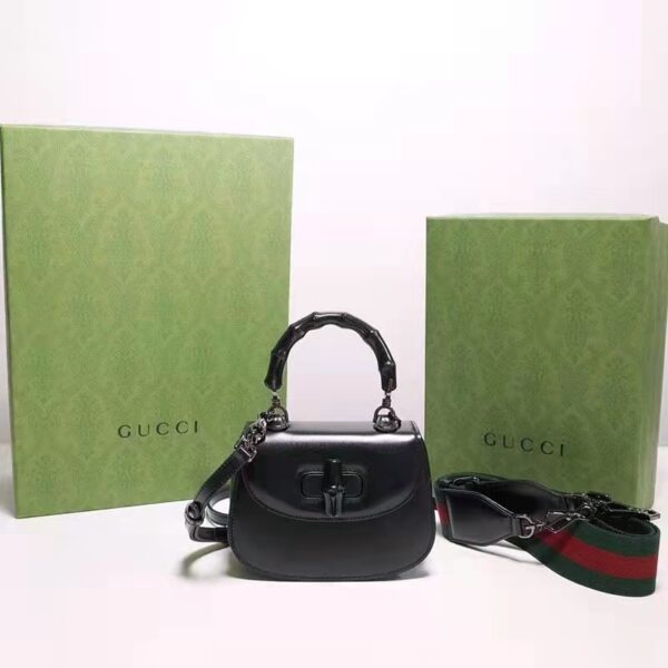 Gucci Women Bamboo 1947 Mini Top Handle Bag Black Leather Bamboo Hardware (9)