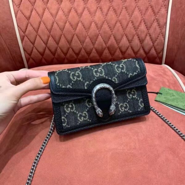 Gucci Women Dionysus Small GG Shoulder Bag Black GG Denim Jacquard Leather (11)