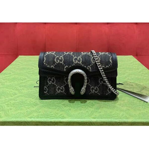 Gucci Women Dionysus Small GG Shoulder Bag Black GG Denim Jacquard Leather (12)