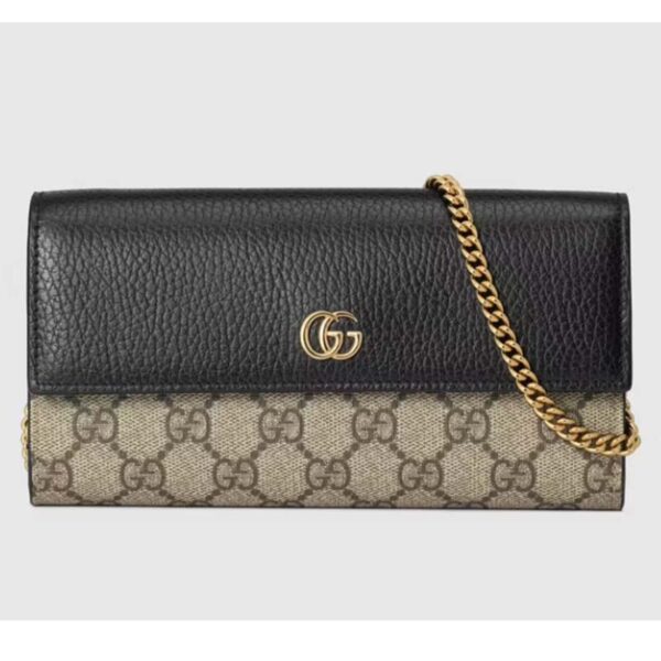 Gucci Women GG Marmont Chain Wallet Black Beige Ebony GG Supreme Canvas (1)