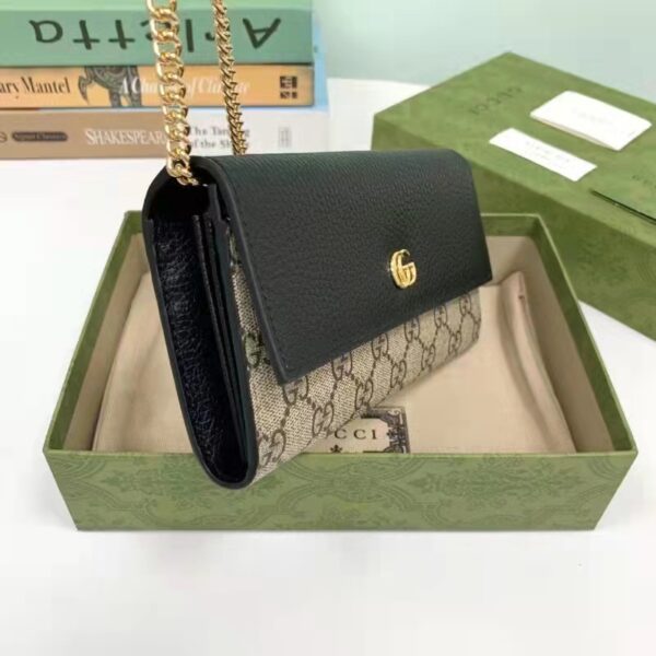 Gucci Women GG Marmont Chain Wallet Black Beige Ebony GG Supreme Canvas (2)