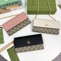 Gucci Women GG Marmont Chain Wallet Black Beige Ebony GG Supreme Canvas (1)