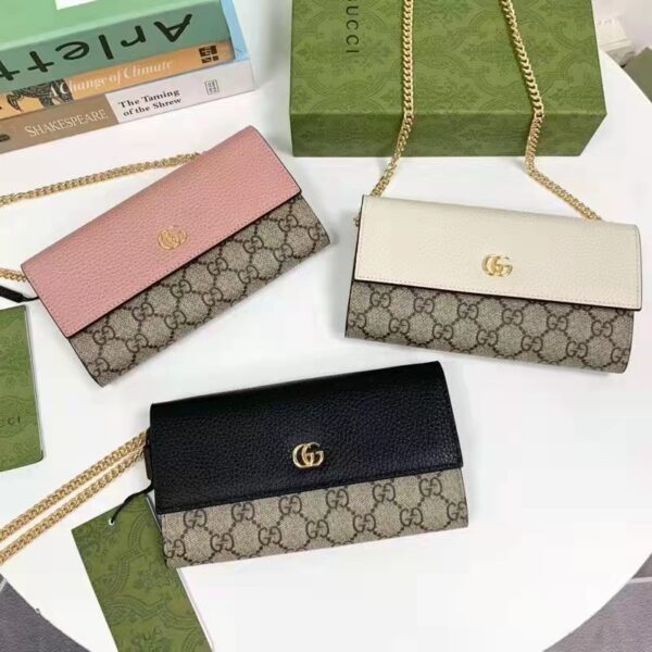 Gucci Women GG Marmont Chain Wallet Black Beige Ebony GG Supreme Canvas (6)