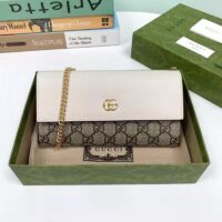 Gucci Women GG Marmont Chain Wallet White Beige Ebony GG Supreme Canvas (6)