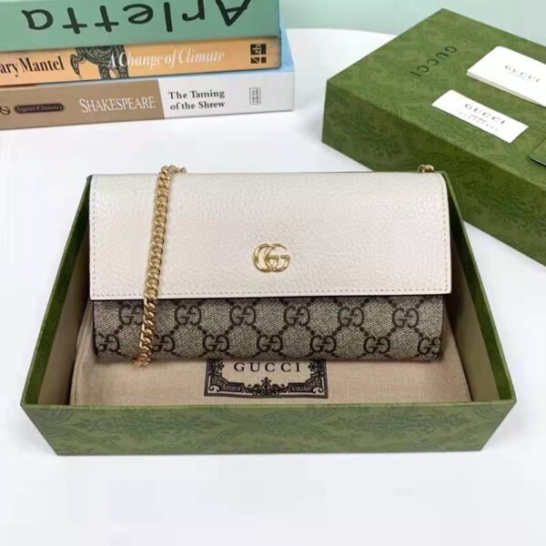 Gucci Women GG Marmont Chain Wallet White Beige Ebony GG Supreme Canvas (5)