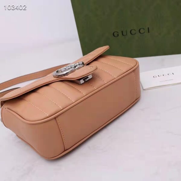 Gucci Women GG Marmont Mini Bag Beige Double G Matelassé Leather (10)