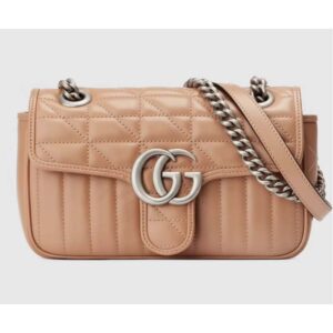 Gucci Women GG Marmont Mini Bag Beige Double G Matelassé Leather