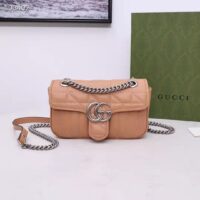 Gucci Women GG Marmont Mini Bag Beige Double G Matelassé Leather (7)