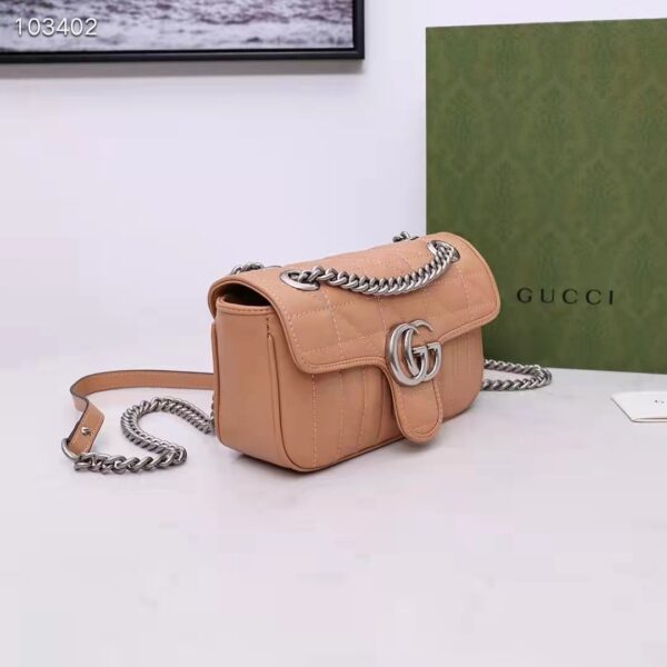 Gucci Women GG Marmont Mini Bag Beige Double G Matelassé Leather (9)
