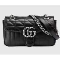 Gucci Women GG Marmont Mini Shoulder Bag Black Double G Matelassé Leather (10)