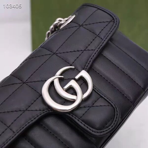 Gucci Women GG Marmont Mini Shoulder Bag Black Double G Matelassé Leather (11)