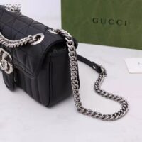 Gucci Women GG Marmont Mini Shoulder Bag Black Double G Matelassé Leather (10)