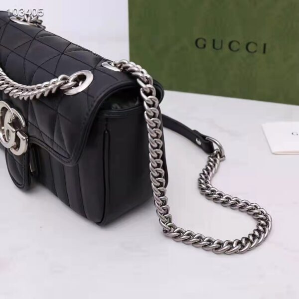 Gucci Women GG Marmont Mini Shoulder Bag Black Double G Matelassé Leather (2)