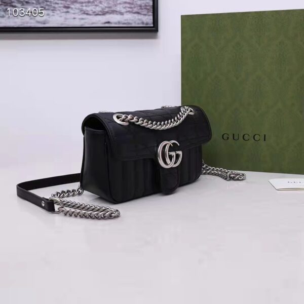 Gucci Women GG Marmont Mini Shoulder Bag Black Double G Matelassé Leather (3)