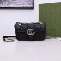 Gucci Women GG Marmont Mini Shoulder Bag Black Double G Matelassé Leather (10)