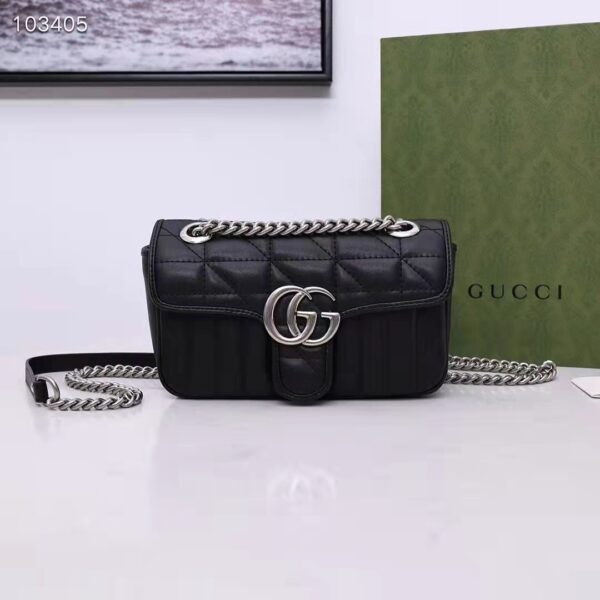 Gucci Women GG Marmont Mini Shoulder Bag Black Double G Matelassé Leather (4)