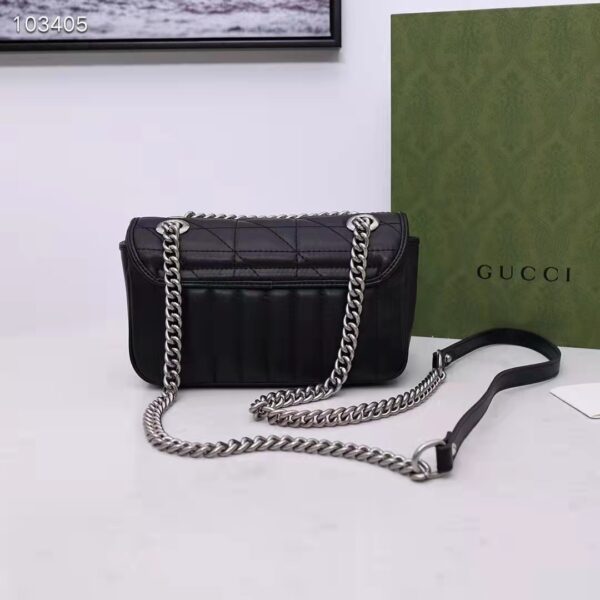 Gucci Women GG Marmont Mini Shoulder Bag Black Double G Matelassé Leather (5)