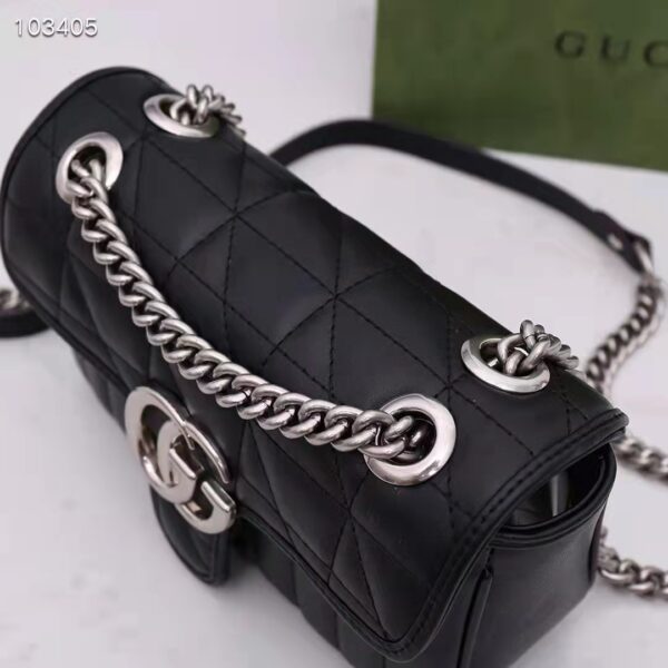 Gucci Women GG Marmont Mini Shoulder Bag Black Double G Matelassé Leather (6)