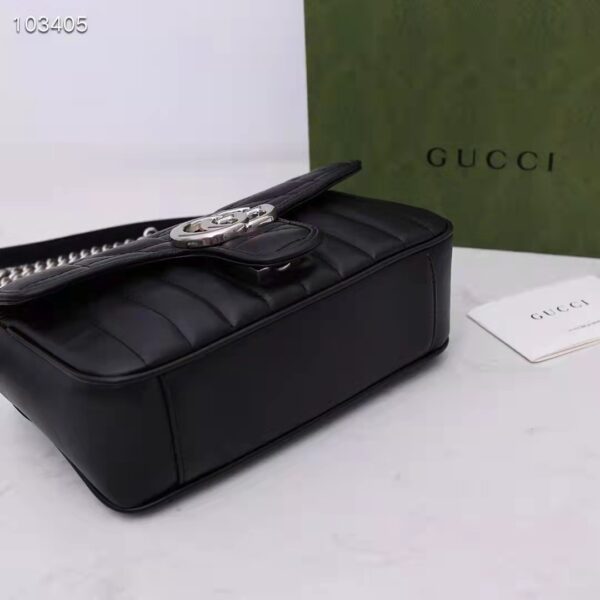 Gucci Women GG Marmont Mini Shoulder Bag Black Double G Matelassé Leather (7)