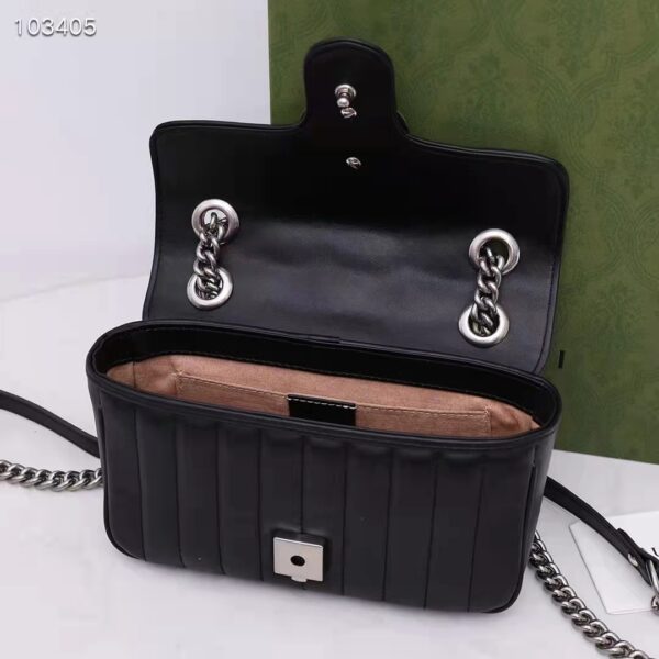 Gucci Women GG Marmont Mini Shoulder Bag Black Double G Matelassé Leather (9)