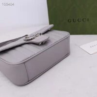 Gucci Women GG Marmont Mini Shoulder Bag Dark Grey Double G Matelassé Leather (7)