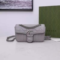 Gucci Women GG Marmont Mini Shoulder Bag Dark Grey Double G Matelassé Leather (7)