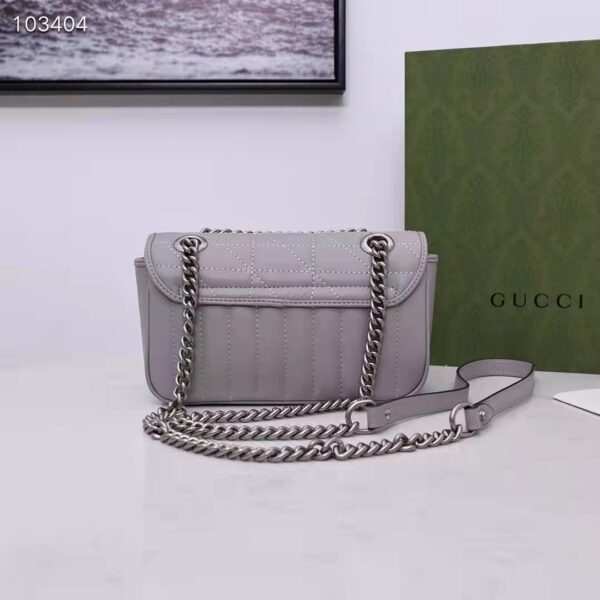Gucci Women GG Marmont Mini Shoulder Bag Dark Grey Double G Matelassé Leather (2)