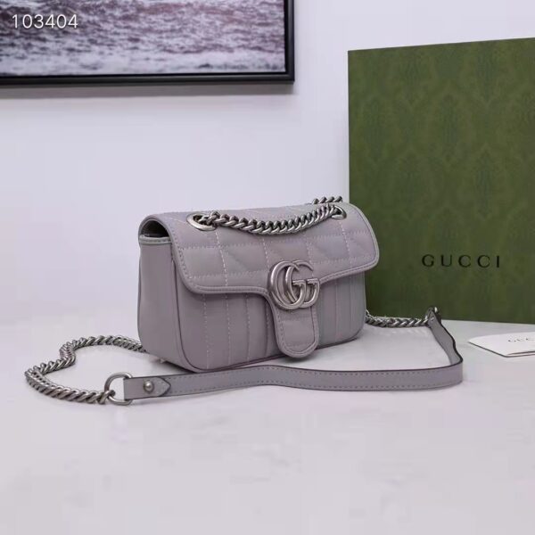 Gucci Women GG Marmont Mini Shoulder Bag Dark Grey Double G Matelassé Leather (3)