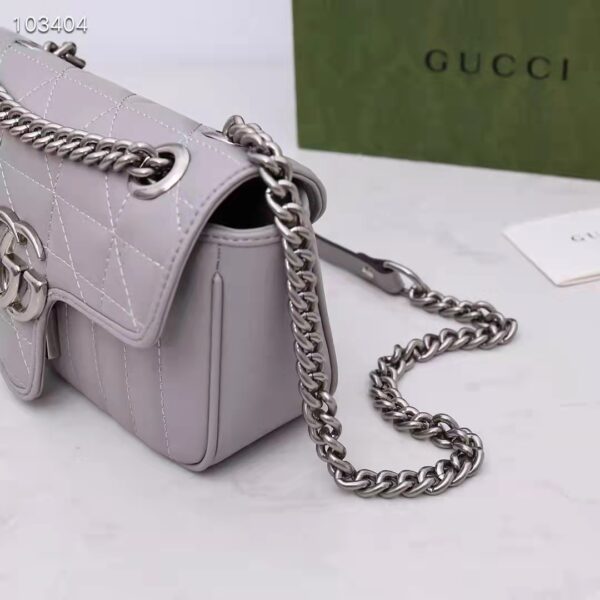 Gucci Women GG Marmont Mini Shoulder Bag Dark Grey Double G Matelassé Leather (5)