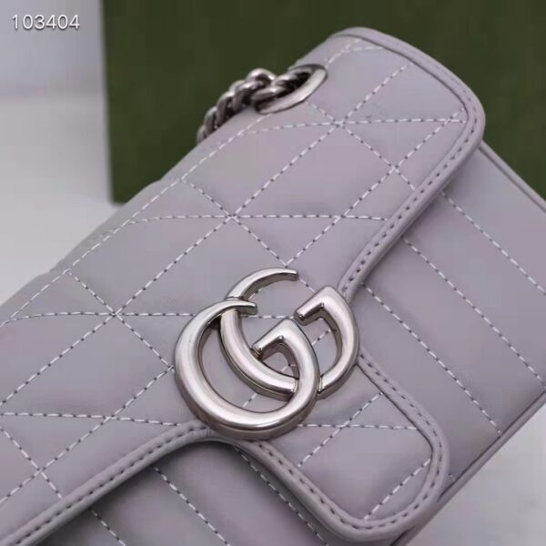 Gucci Women GG Marmont Mini Shoulder Bag Dark Grey Double G Matelassé Leather (6)