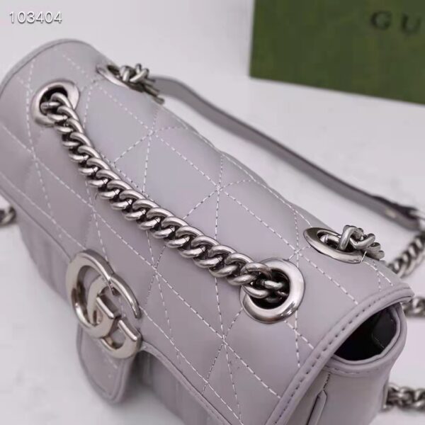 Gucci Women GG Marmont Mini Shoulder Bag Dark Grey Double G Matelassé Leather (9)