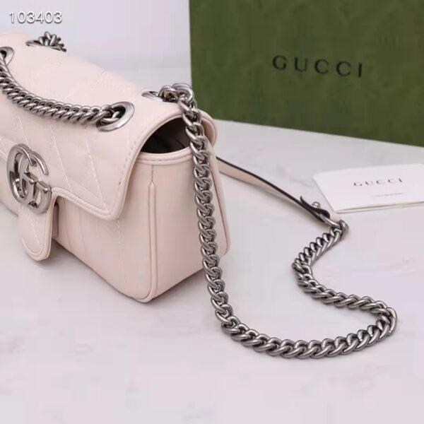 Gucci Women GG Marmont Mini Shoulder Bag White Double G Matelassé Leather (1)