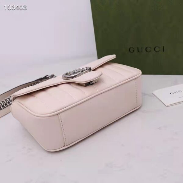 Gucci Women GG Marmont Mini Shoulder Bag White Double G Matelassé Leather (10)