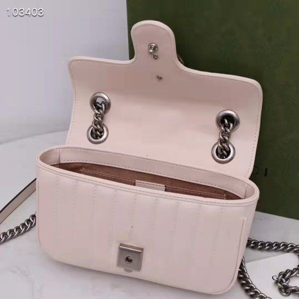 Gucci Women GG Marmont Mini Shoulder Bag White Double G Matelassé Leather (11)