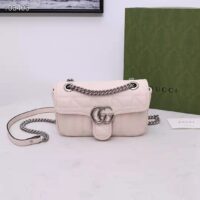 Gucci Women GG Marmont Mini Shoulder Bag White Double G Matelassé Leather (5)