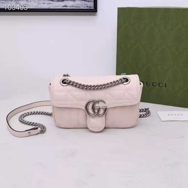 Gucci Women GG Marmont Mini Shoulder Bag White Double G Matelassé Leather (2)
