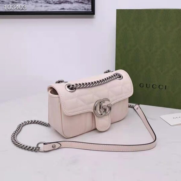 Gucci Women GG Marmont Mini Shoulder Bag White Double G Matelassé Leather (3)