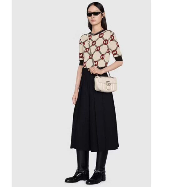 Gucci Women GG Marmont Mini Shoulder Bag White Double G Matelassé Leather (4)