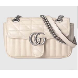 Gucci Women GG Marmont Mini Shoulder Bag White Double G Matelassé Leather