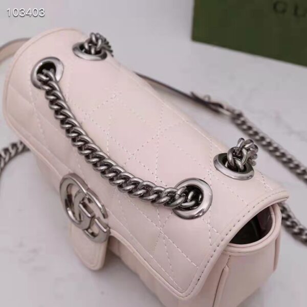 Gucci Women GG Marmont Mini Shoulder Bag White Double G Matelassé Leather (6)