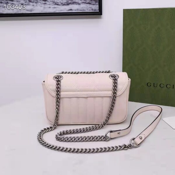 Gucci Women GG Marmont Mini Shoulder Bag White Double G Matelassé Leather (8)