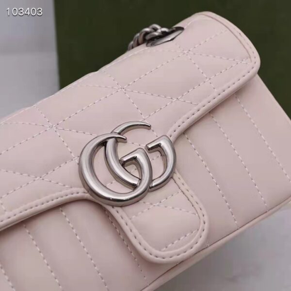 Gucci Women GG Marmont Mini Shoulder Bag White Double G Matelassé Leather (9)