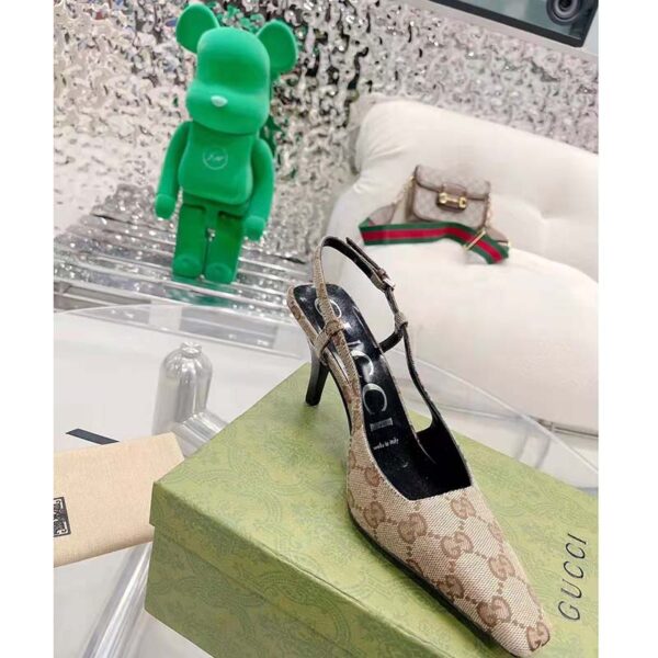 Gucci Women GG Slingback Pump Beige Ebony Original GG Canvas 8 cm Heel (1)