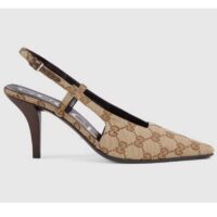 Gucci Women GG Slingback Pump Beige Ebony Original GG Canvas 8 cm Heel (10)