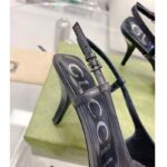 Gucci Women GG Slingback Pump Black Leather Back Ankle Buckle 8 cm Heel - Image 8