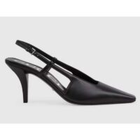 Gucci Women GG Slingback Pump Black Leather Back Ankle Buckle 8 cm Heel (7)