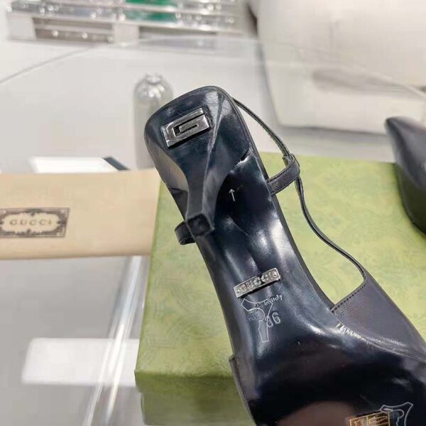 Gucci Women GG Slingback Pump Black Leather Back Ankle Buckle 8 cm Heel (9)