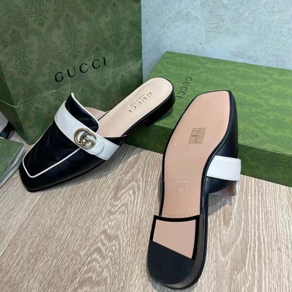 Gucci Women GG Slipper Double G Black Leather Matelassé Chevron Insert (5)