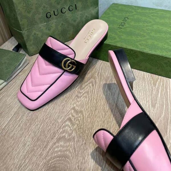 Gucci Women GG Slipper Double G Pink Leather Matelassé Chevron Insert (1)