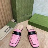 Gucci Women GG Slipper Double G Pink Leather Matelassé Chevron Insert (8)